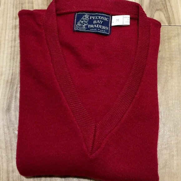 Vintage Peconic Bay Traders Red Sweater Vest M Mens Acrylic  V Neck Usa Made - Picture 1 of 10